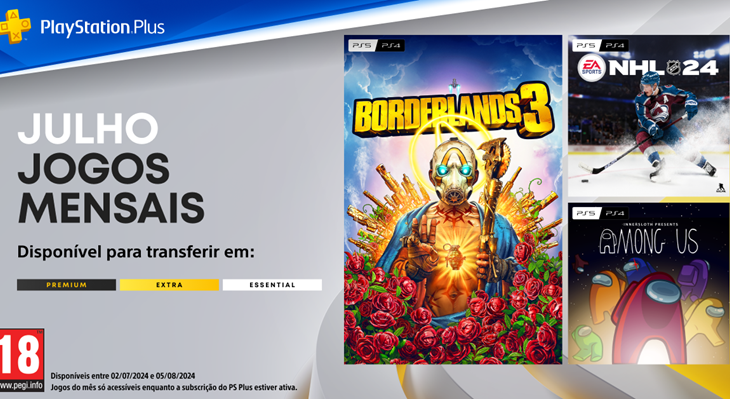 Borderlands 3, EA SPORTS NHL 24 e Among Us são os jogos do PlayStation Plus do mês de julho